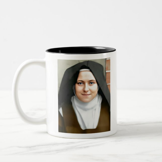 saint therese of lisieux Two-Tone coffee mug (Left)