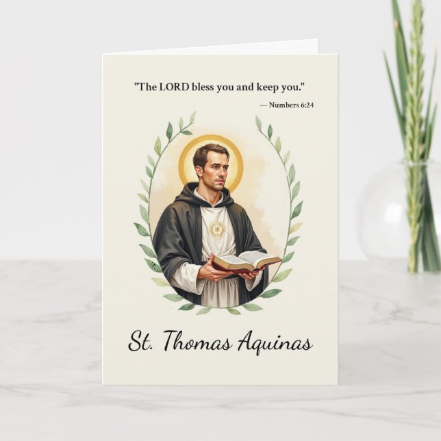 Saint Thomas Aquinas Gods Peace with Scripture Card (Front)