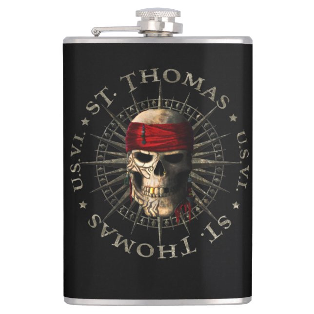 Saint Thomas USVI Pirate Skull Hip Flask (Front)