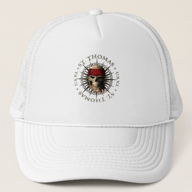Saint Thomas USVI Pirate Skull Trucker Hat (Front)