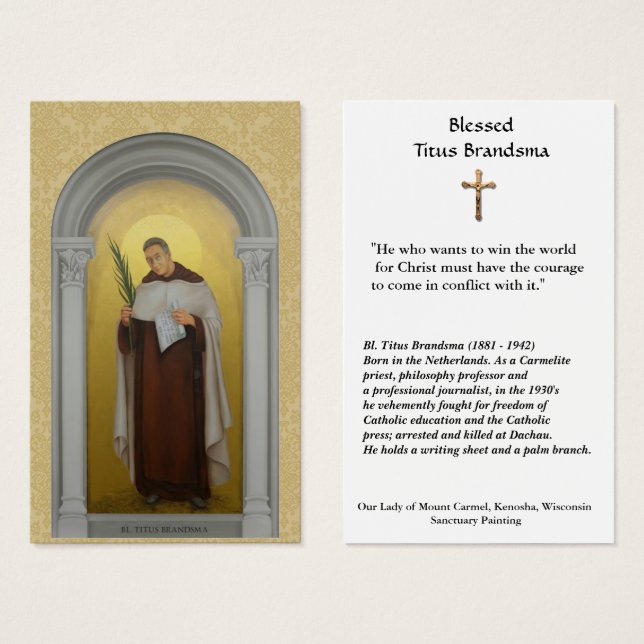 Saint Titus Brandsma Religious Holy Card (Front & Back)