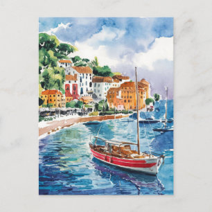 Saint Tropez France Watercolor Painting Postcard