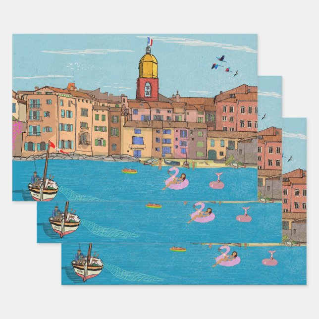 Saint-Tropez Habour View French Riviera France Wrapping Paper Sheet (Set)