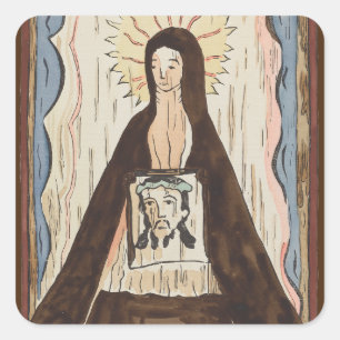 Saint Veronica Jesus face vintage art painting Square Sticker