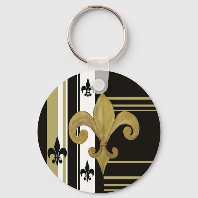 Saints Black and Gold Fleur de lis Key Ring (Front)