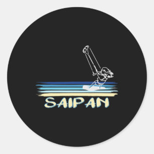 Saipan Kitesurfing Beach Line Art Graphic For Men Classic Round Sticker