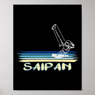 Saipan Kitesurfing Beach Line Art Graphic For Men Poster