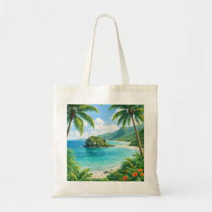 Saipan Tropical Beach Palm & Hibiscus Tote Bag
