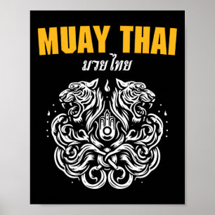 Sak Yant Muay Thai Art Tattoo Twin Tiger Kickboxin Poster