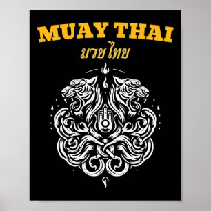 Sak Yant Muay Thai Art Tattoo Twin Tiger Kickboxin Poster