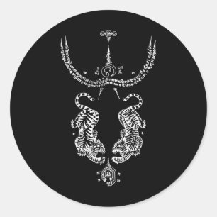 Sak Yant Muay Thai Kickboxing Tattoo Asian Cultura Classic Round Sticker