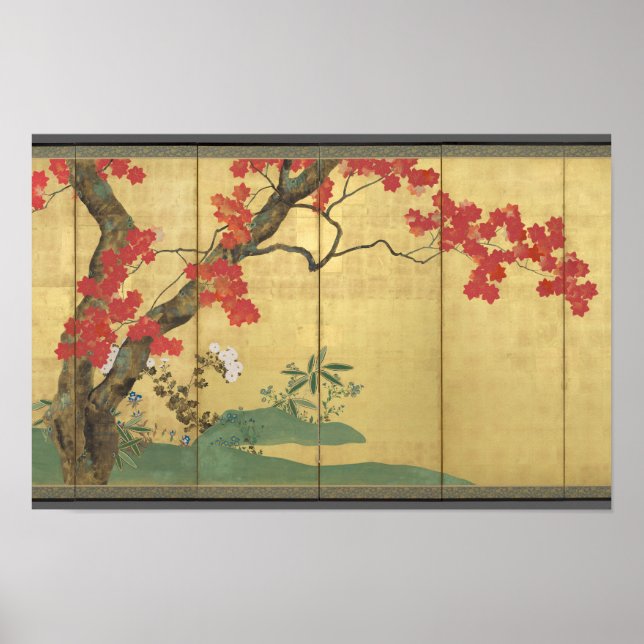 Sakai Hōitsu Screen - Cherry and Maple Trees Poster (Front)