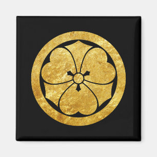 Sakai Mon Japanese samurai clan faux gold on black Magnet