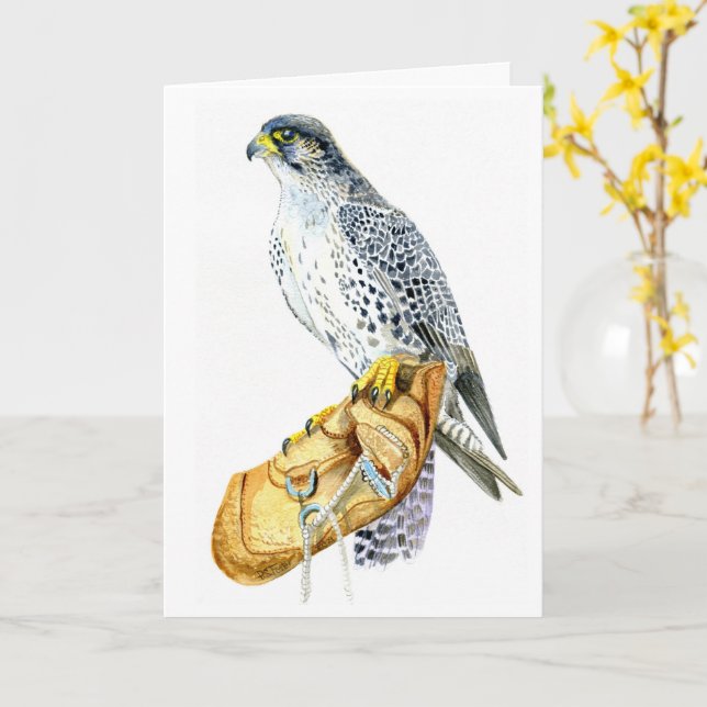 Saker/Gyr falcon  birthday Card (Yellow Flower)