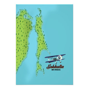 Sakhalin Russia vintage style travel poster map