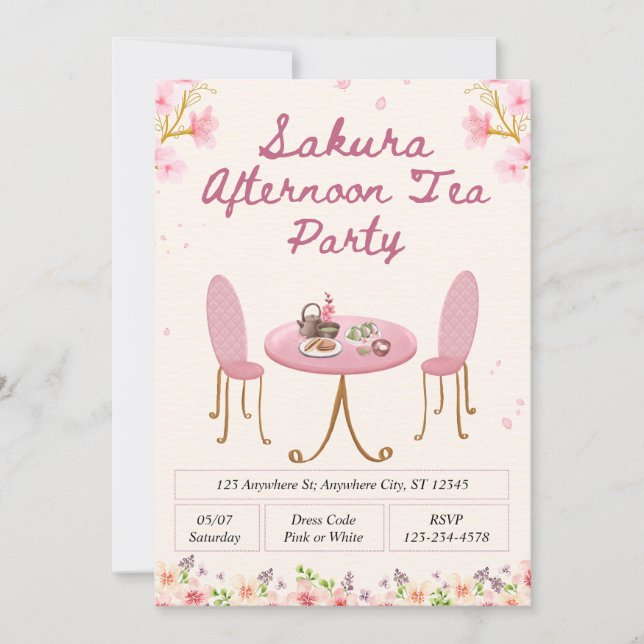 Sakura Afternoon Tea Party Invitation (Front)