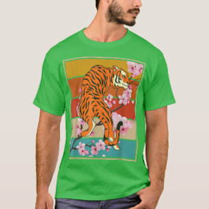 Sakura Animal Wild Cat Retro Cherry Blossom Asian  T-Shirt
