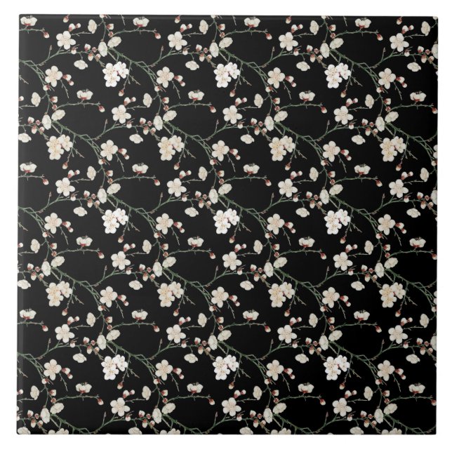 Sakura black and white Ceramic Tile (Front)