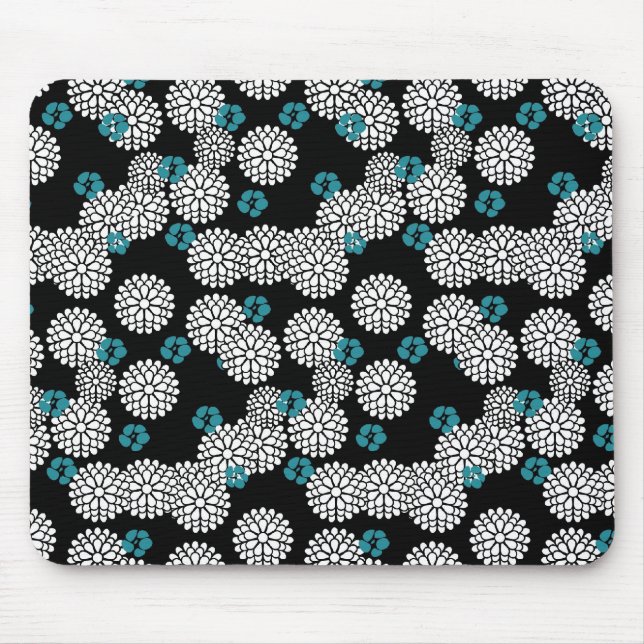 Sakura black blue flowers floral pattern mouse pad (Front)