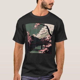 Sakura Bliss Japanese Cherry Blossom River and Bri T-Shirt