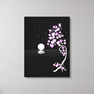 Sakura Blooms under a Full Moon Canvas Print