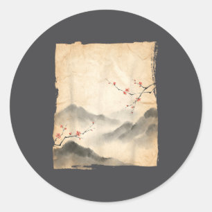 Sakura Blossom Branches Japanese Ink Painting Art Classic Round Sticker