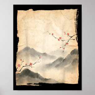 Sakura Blossom Branches Japanese Ink Painting Art  Poster