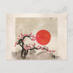 Sakura Blossom Landscape Zen hieroglyph Holiday Postcard