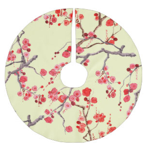 Sakura Blossom Watercolor Seamless Pattern Brushed Polyester Tree Skirt