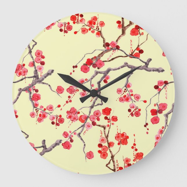 Sakura Blossom Watercolor Seamless Pattern Large Clock (Front)