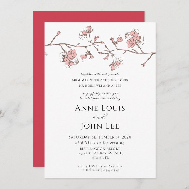 Sakura Blossom Wedding Invitation (Front/Back)