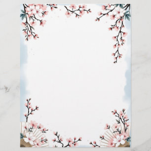 Sakura Blossoms and Fans Custom Letterhead