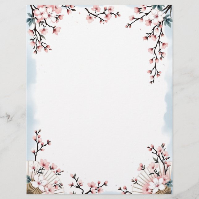 Sakura Blossoms and Fans Custom Letterhead (Front)