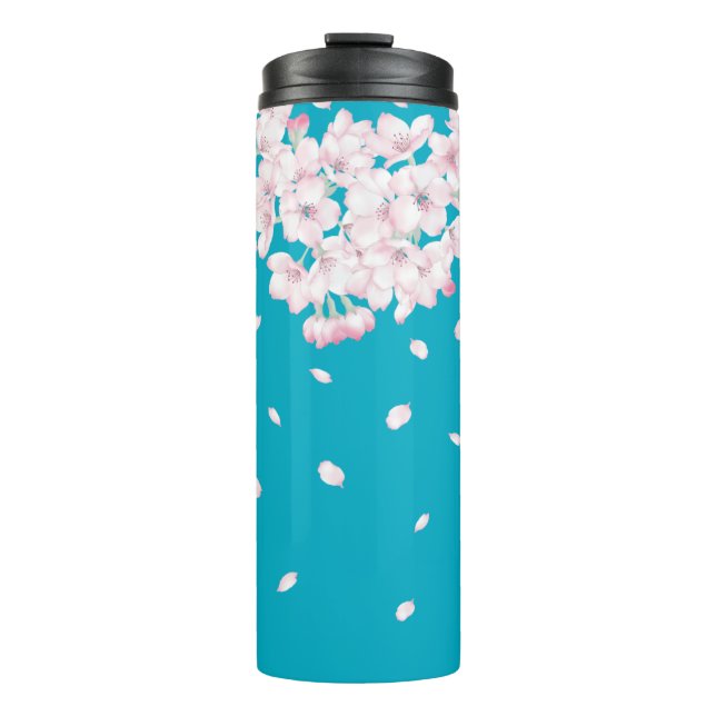 Sakura Blue Cherry Flor Thermal Bottle (Front)