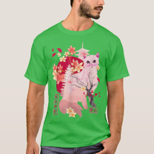 Sakura cat Tree Blossoms Japanese art Retro 80s Ja T-Shirt