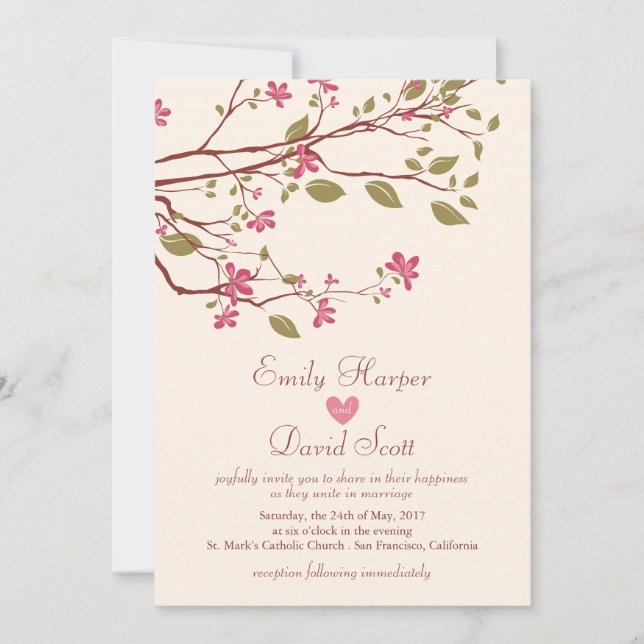 Sakura/Cherry Blossom Branch Wedding Invitation (Front)