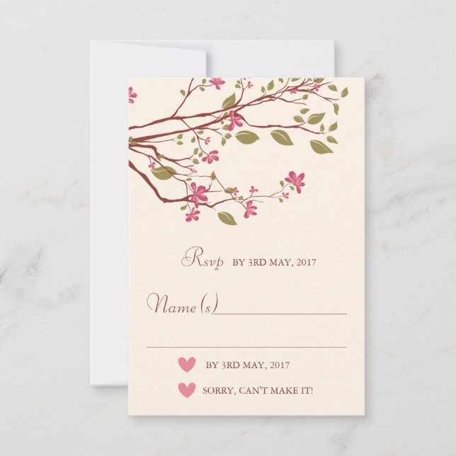 Sakura/Cherry Blossom Branch Wedding RSVP Card (Front)