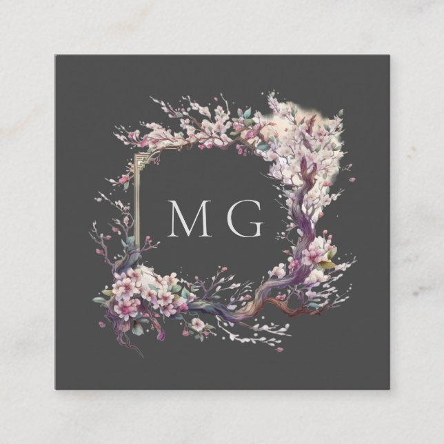 sakura cherry blossom floral square business card (Front)