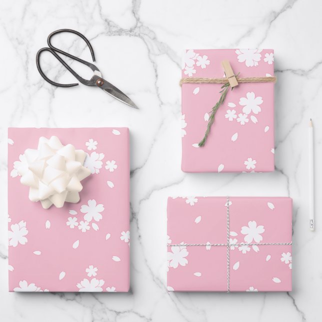 Sakura Cherry Blossom Flower Pattern Wrapping Paper Sheet (Front)