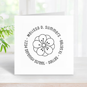 Sakura Cherry Blossom Flower Round Address 4 Rubber Stamp
