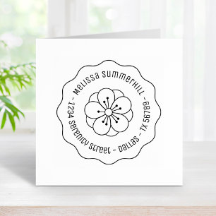 Sakura Cherry Blossom Flower Round Address Wavy Rubber Stamp