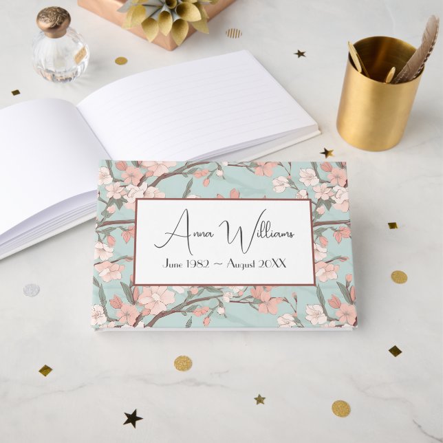 Sakura Cherry Blossom for Memorial Service Guest Book (Front Open)