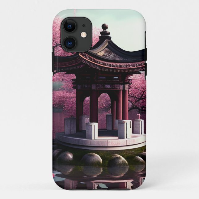 Sakura Cherry Blossom Garden Shrine Pond Japanese Case-Mate iPhone Case (Back)