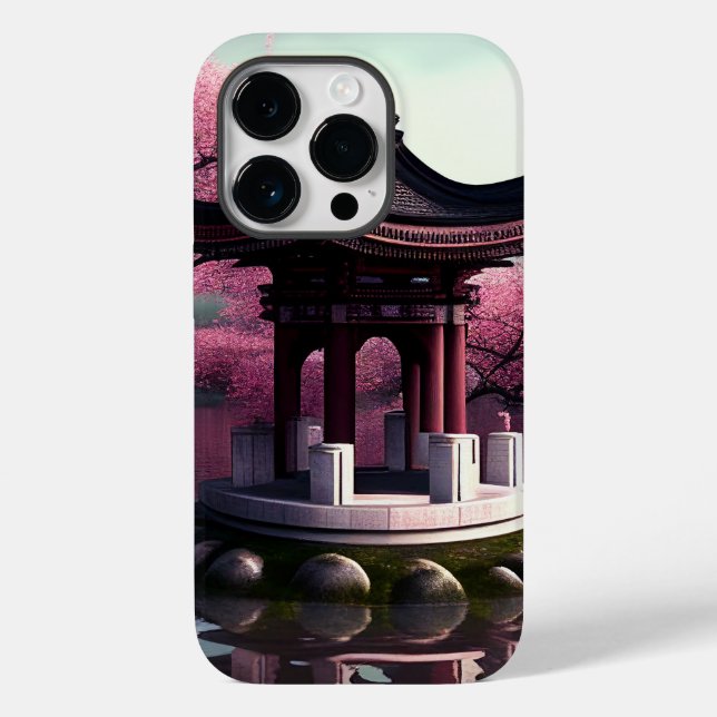 Sakura Cherry Blossom Garden Shrine Pond Japanese Case-Mate iPhone Case (Back)