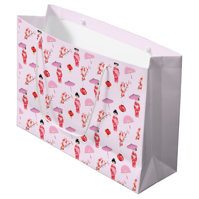Sakura Cherry Blossom Japanese Girl Birthday Party Large Gift Bag (Front Angled)