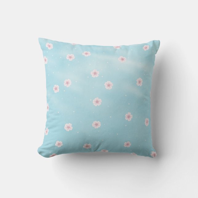 Sakura Cherry Blossom Japanese Spring Floral Cushion (Front)