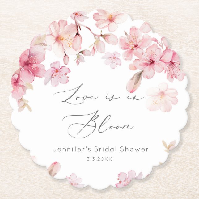 Sakura cherry blossom Love is in bloom bridal Paper Coaster (Front)