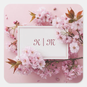 Sakura Cherry Blossom Pink Wedding Square Sticker