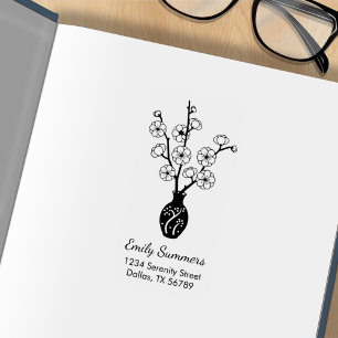 Sakura Cherry Blossom Vase Address Rubber Stamp