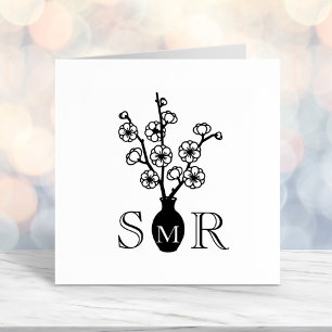 Sakura Cherry Blossom Vase Monogram Initials Self-inking Stamp